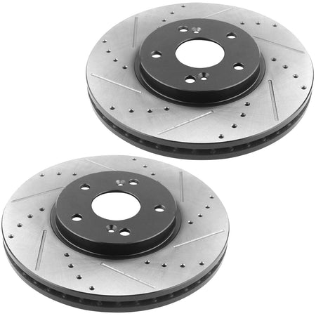 MotorbyMotor Front Brake Rotors & Brake Pad Kit 300mm Drilled & Slotted Design Fits for Acura TSX, Acura TL, Honda Accord MotorbyMotor