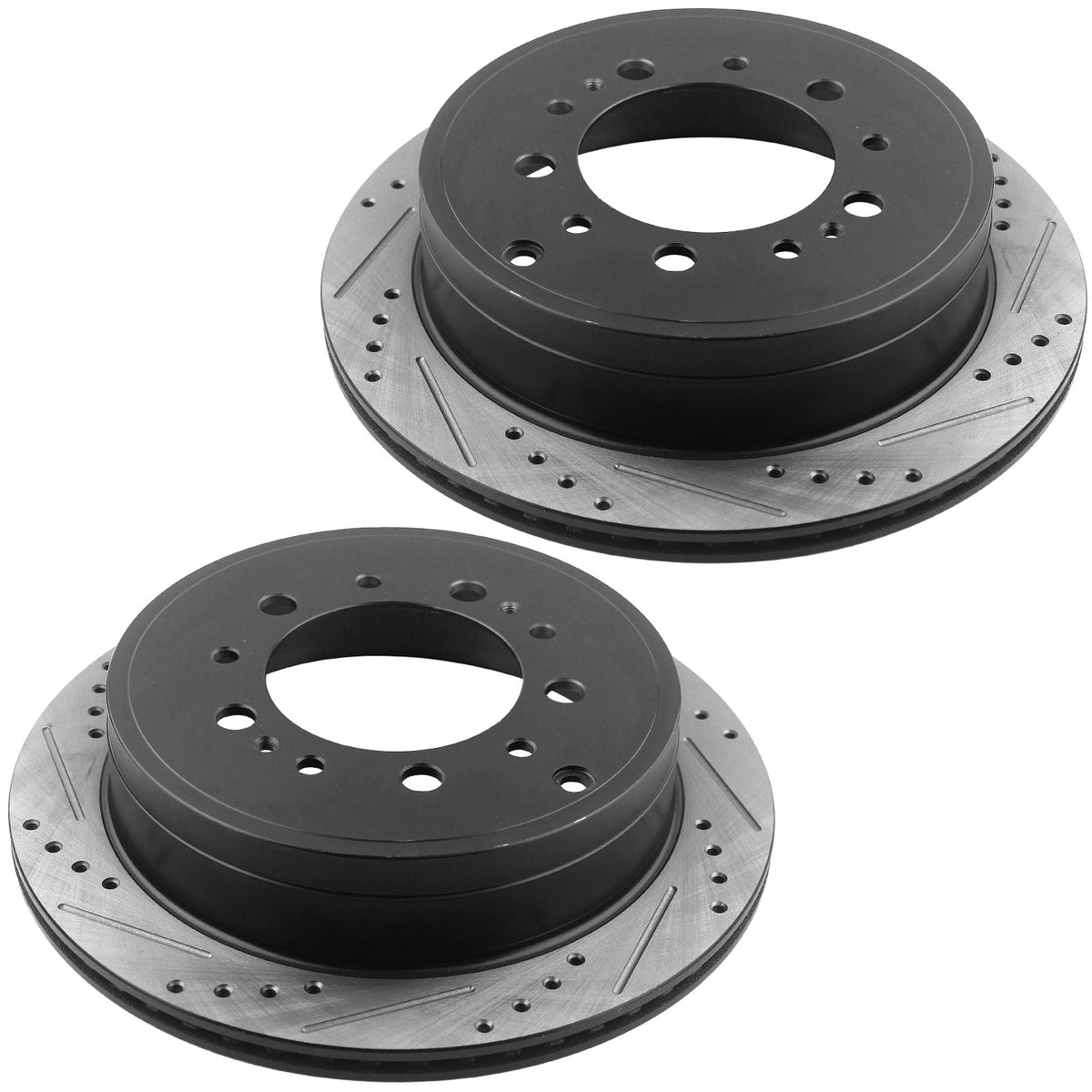 Rear Drilled & Slotted Disc Brake Rotors + Ceramic Pads Fits for 2008-2019 Lexus LX570, 2008-2020 Toyota Land Cruiser, 2008-2020 Toyota Sequoia, 2007-2020 Toyota Tundra MotorbyMotor