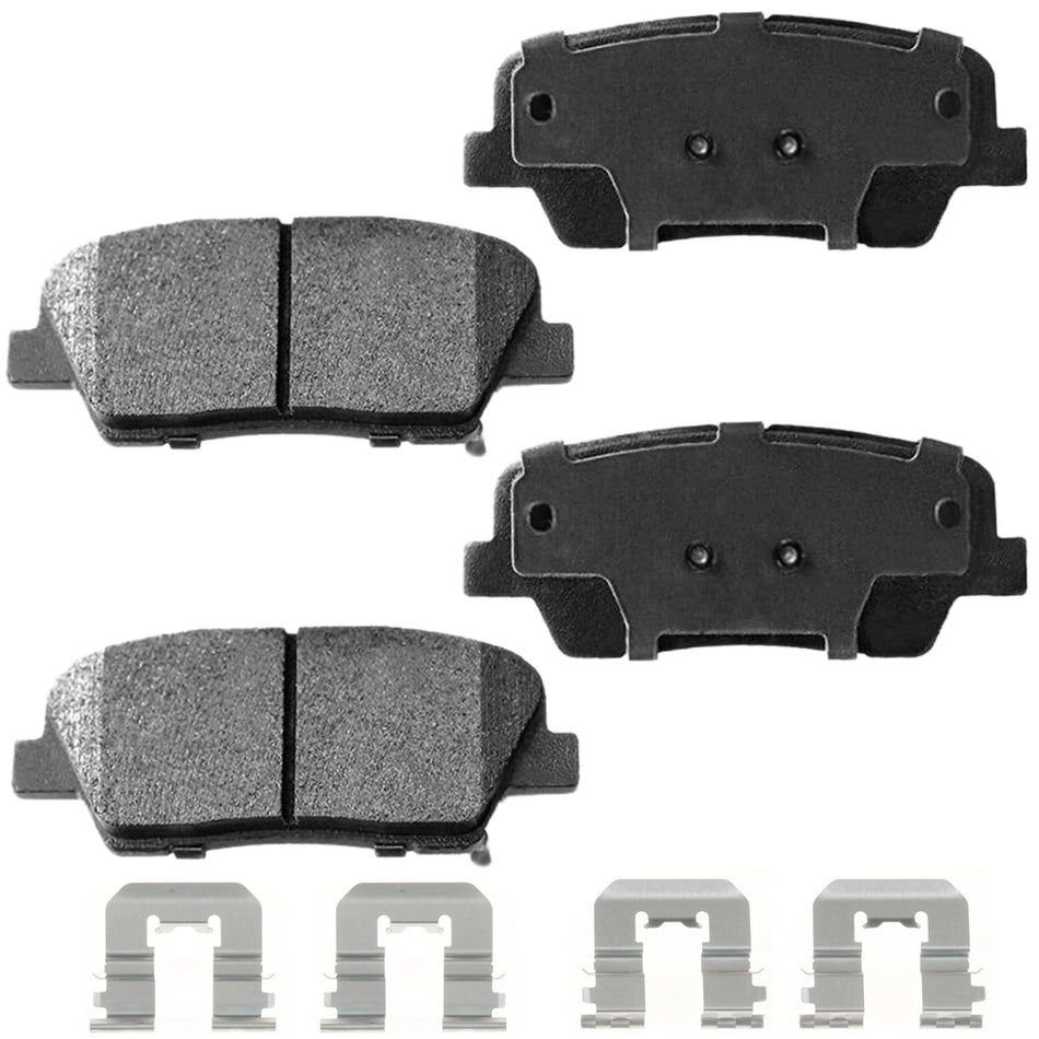 Rear Ceramic Brake Pads w/Hardware Kits Fits for Hyundai Entourage 2008-2009, Hyundai Santa Fe 2010-2016, Kia Sorento 2011-2014 Low Dust Brake Pad(All Models)-4 Pack MotorbyMotor