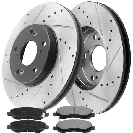 Motorbymotor Front Brake Rotors 294mm Drilled & Slotted Brake Rotor & Brake Pad kit Fits for Chrysler 200 Sebring Avenger, Dodge Avenger Caliber, Jeep Compass Patriot MotorbyMotor