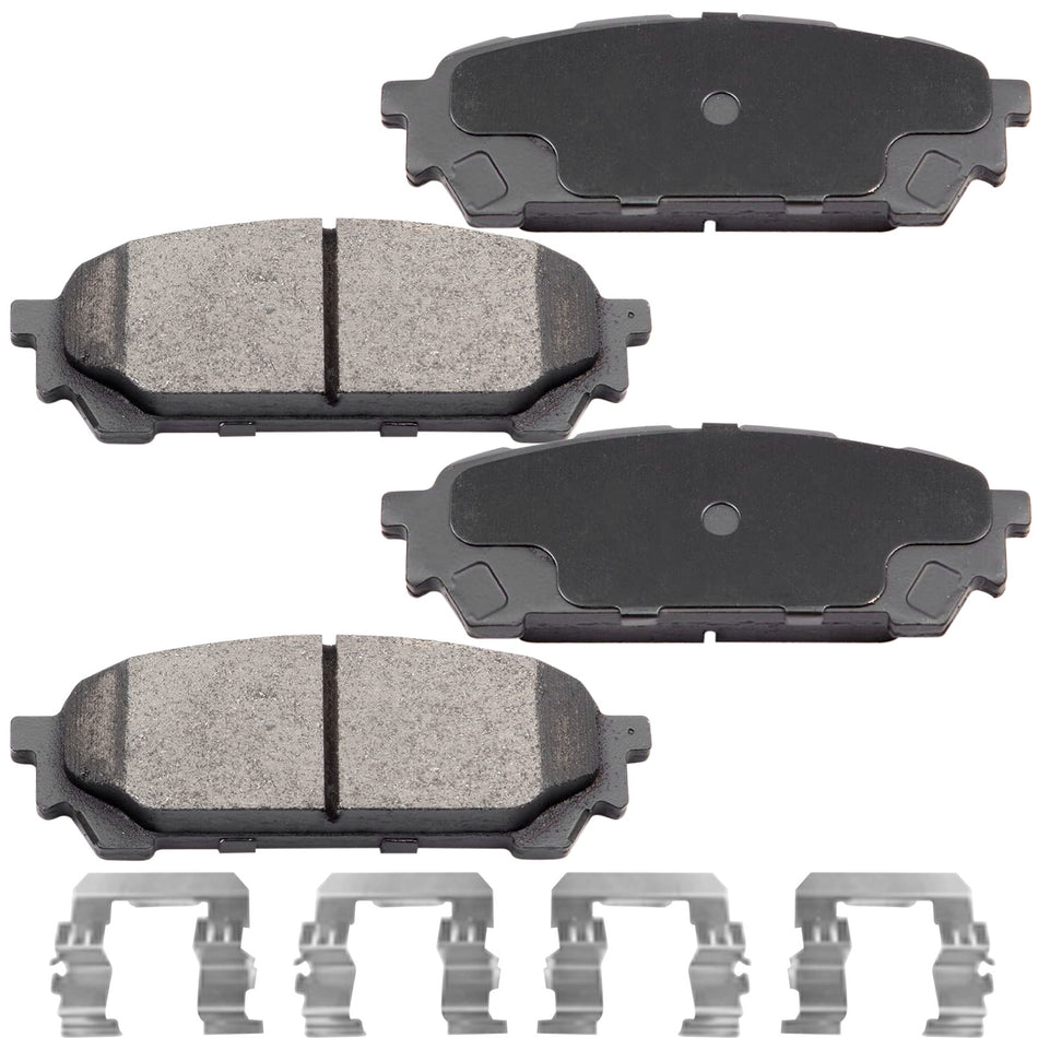 4PC Front Ceramic Brake Pads with Hardware Kits Fits for SAAB 9-2X, Subaru BAJA Forester Impreza Legacy Outback Low Dust Brake Pad (All Models) MotorbyMotor