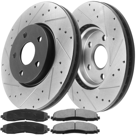 Front Drilled & Slotted Disc Brake Rotors w/Ceramic Pads Fits for 2013-2020 Ford F-250 F-350 Super Duty Pickup MotorbyMotor