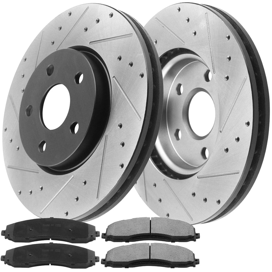 Front Drilled & Slotted Disc Brake Rotors w/Ceramic Pads Fits for 2013-2020 Ford F-250 F-350 Super Duty Pickup MotorbyMotor