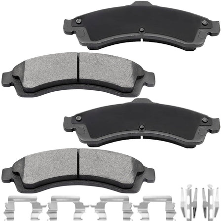 MotorbyMotor 4PC Front Ceramic Brake Pads with Hardware Kits Fits for Buick Rainier, Chevrolet Trailblazer, GMC Envoy, Isuzu Ascender, Oldsmobile Bravada Low Dust Brake Pad MotorbyMotor