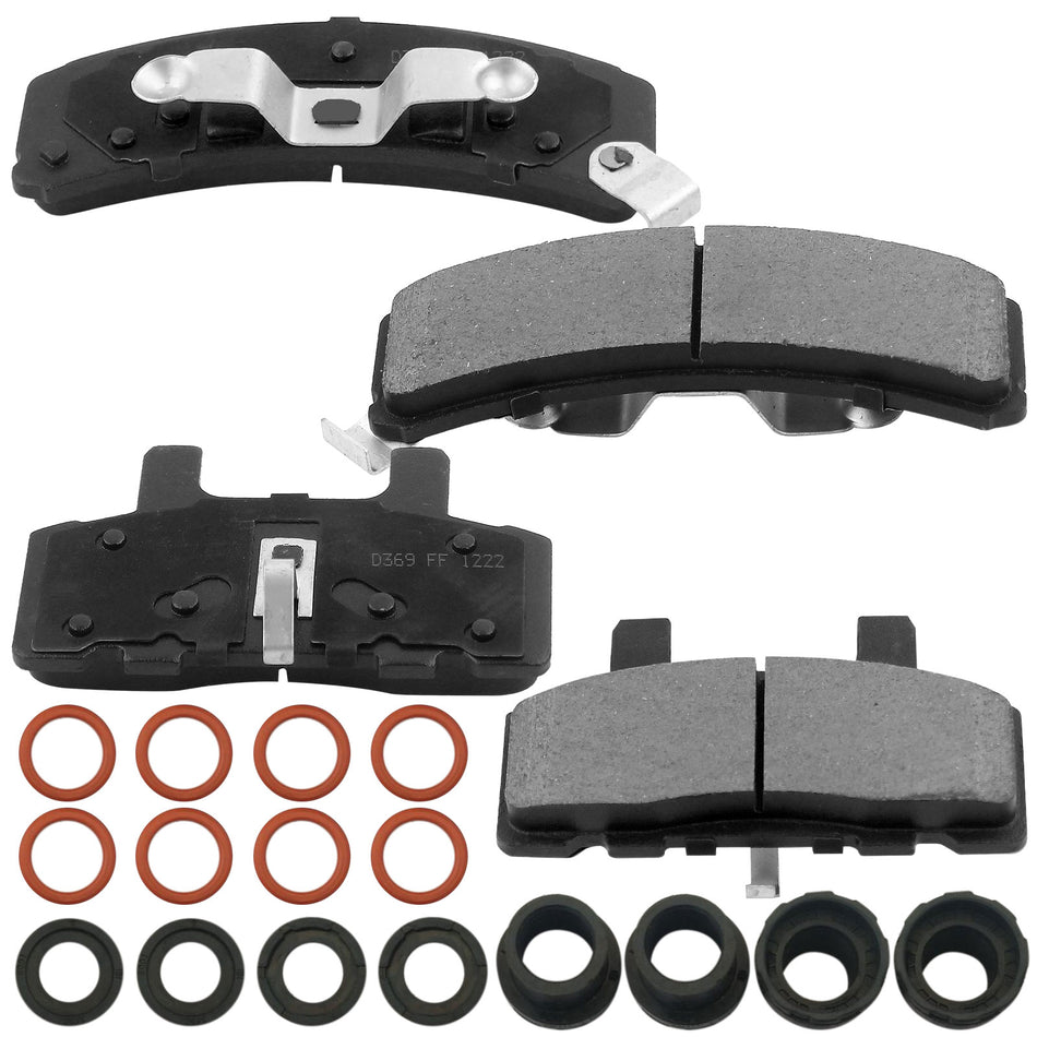 Front Ceramic Brake Pads w/Hardware Kits Fits for Cadillac 60 Special Commercial Chassis Deville Escalade Fleetwood Dust Brake Pad-4 Pack MotorbyMotor