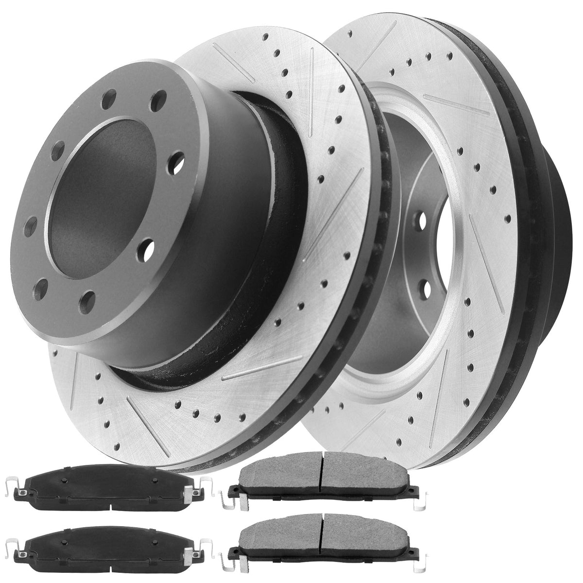 MotorbyMotor Rear Drilled & Slotted Disc Brake Rotors w/Ceramic Brake Pads w/Cleaner & Fluid Replacement for Hummer H2 Chevrolet Avalanche Silverado Suburban 2500 Silverado 1500 HD, GMC Sierra 1500 MotorbyMotor