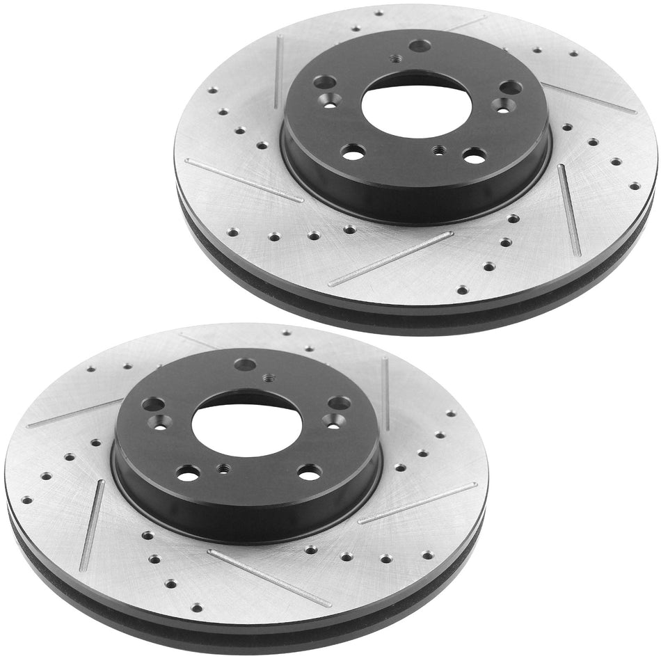 MotorbyMotor Front Brake Rotors 294mm Drilled & Slotted Brake Rotor Fits for Chrysler 200 Sebring, Dodge Avenger Caliber, Jeep Compass Patriot, Mitsubishi Eclipse Galant Lancer Outlander MotorbyMotor