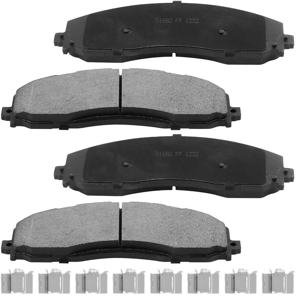 MotorbyMotor 4PC Front Ceramic Brake Pads with Hardware Kits, Ford F-250 F-350 F-450 Super Duty Low Dust Brake Pad (4WD 4x4) MotorbyMotor