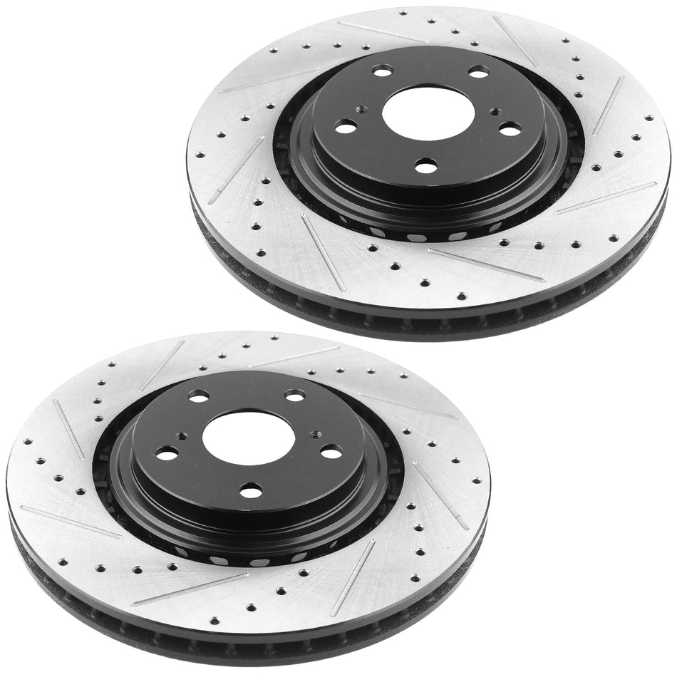 MotorbyMotor-Front Drilled & Slotted Disc Brake Rotors +Ceramic Pads Fits for Lexus NX200t NX300 NX300H RX350 RX450H, Toyota Highlander Sienna-All Model MotorbyMotor