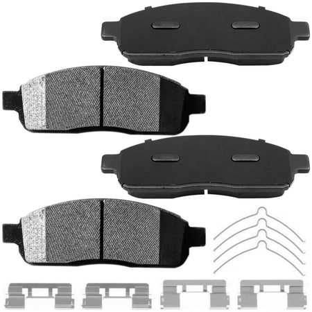 Front Ceramic Brake Pads w/Hardware Kits Fits for Ford F-150 2005-2008, Lincoln Mark LT 2006-2008 Low Dust Brake Pad (All Models)-4 Pack MotorbyMotor