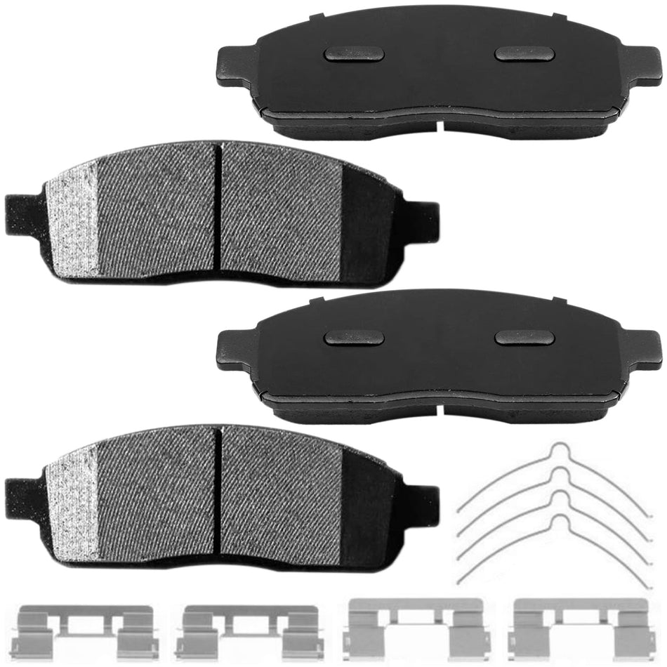 Front Ceramic Brake Pads w/Hardware Kits Fits for Ford F-150 2005-2008, Lincoln Mark LT 2006-2008 Low Dust Brake Pad (All Models)-4 Pack MotorbyMotor