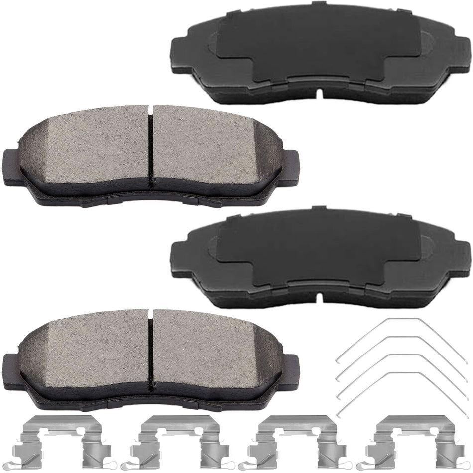 MotorbyMotor 4PC Front Ceramic Brake Pads with Hardware Kits, Honda Crosstour CR-V Odyssey Accord Crosstour Passport Low Dust Brake Pad (All Models) MotorbyMotor