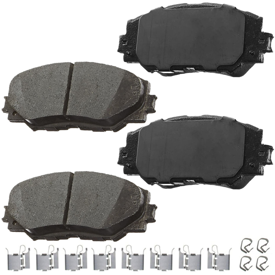 MotorbyMotor 4PC Front Ceramic Brake Pads with Hardware Kits, Lexus HS250H, Pontiac Vibe, Scion XB XD, Toyota Corolla Matrix Prius V Rav4 Low Dust Brake Pad MotorbyMotor