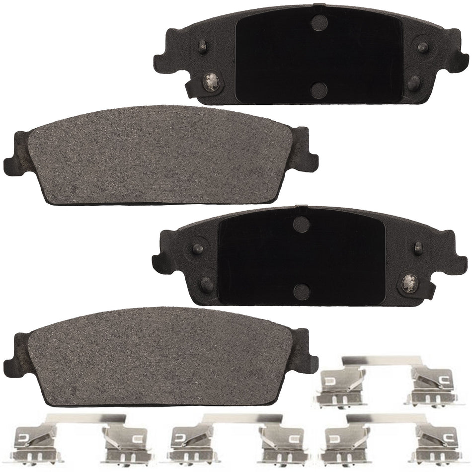 4PC Rear Ceramic Brake Pads w/Hardware Kits Fits for Cadillac Escalade ESV, Chevrolet Silverado 1500 Suburban Tahoe, GMC Sierra 1500 Yukon XL Low Dust Brake Pad (All Models) MotorbyMotor