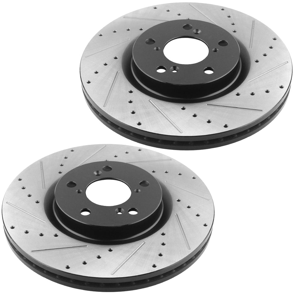 Front Drilled & Slotted Disc Brake Rotors +Ceramic Pads Fits for 07-13 Acura MDX, 16-18 Accura RLX,10-13 Accura ZDX, 09-15 Honda Pilot-5-Lug Wheel Holes MotorbyMotor