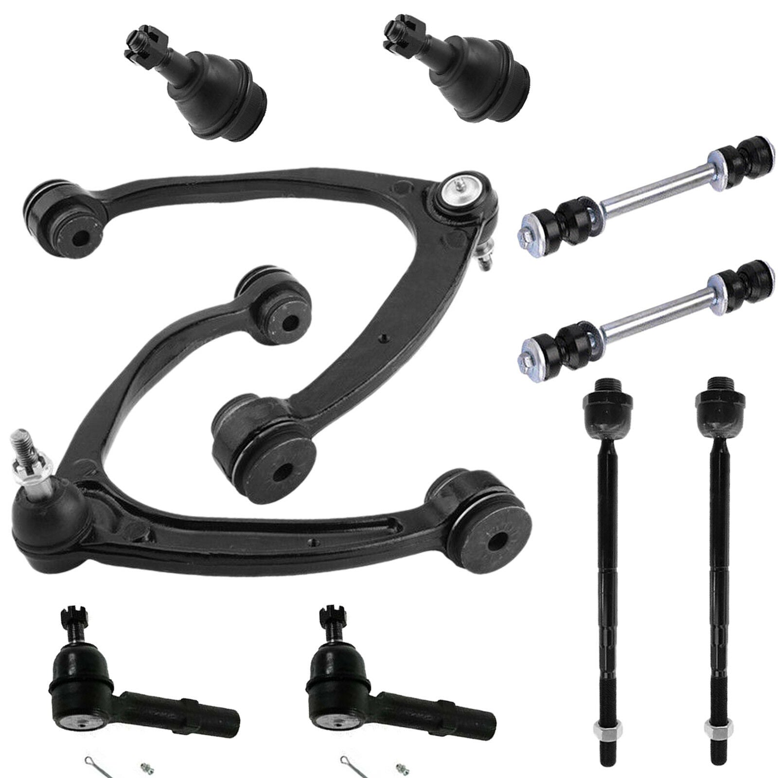 MotorbyMotor 10Pc Front Upper Suspension Control Arm Ball Joint Sway Bar Fit 2007-2014 Cadillac Chevrolet GMC Control Arms Ball Joints Inner Outer Tie Rod Ends Links with Steel Lower Control Arms MotorbyMotor