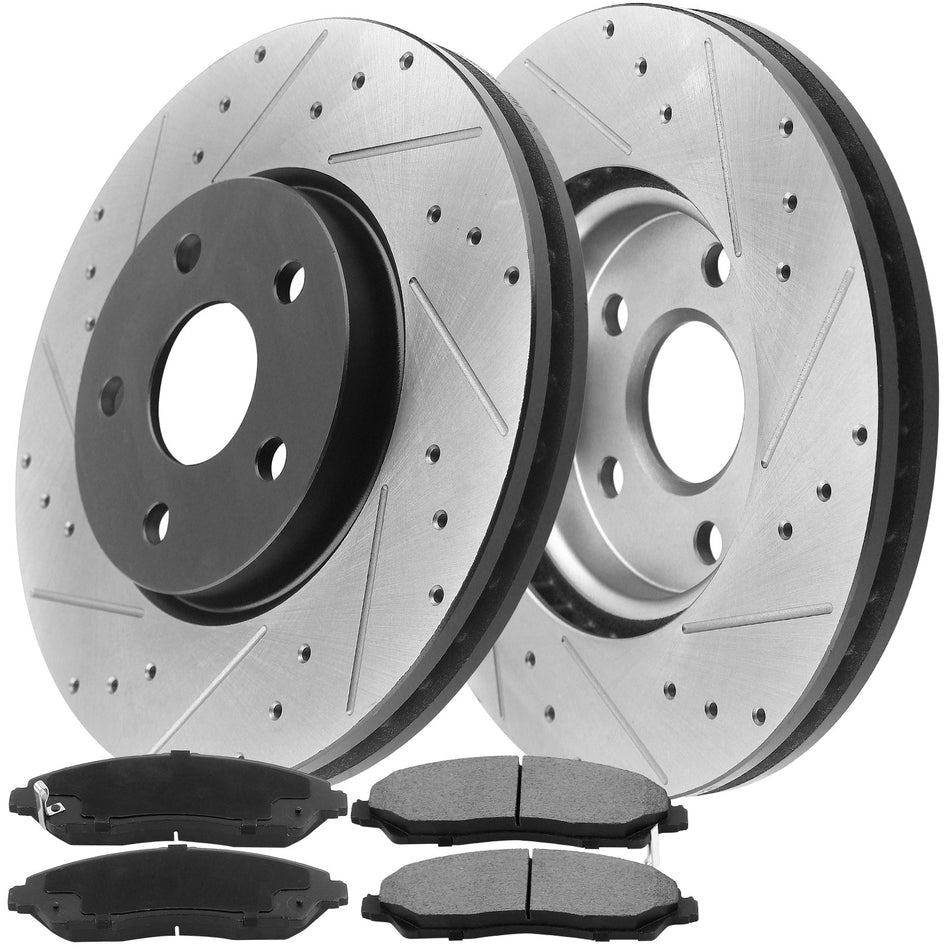 Front Drilled & Slotted Disc Brake Rotors w/Ceramic Pads Fits for 2006-2011 Buick Lucerne, 2006-2016 Chevy Impala, 2006 2007 Chevy Monte Carlo MotorbyMotor