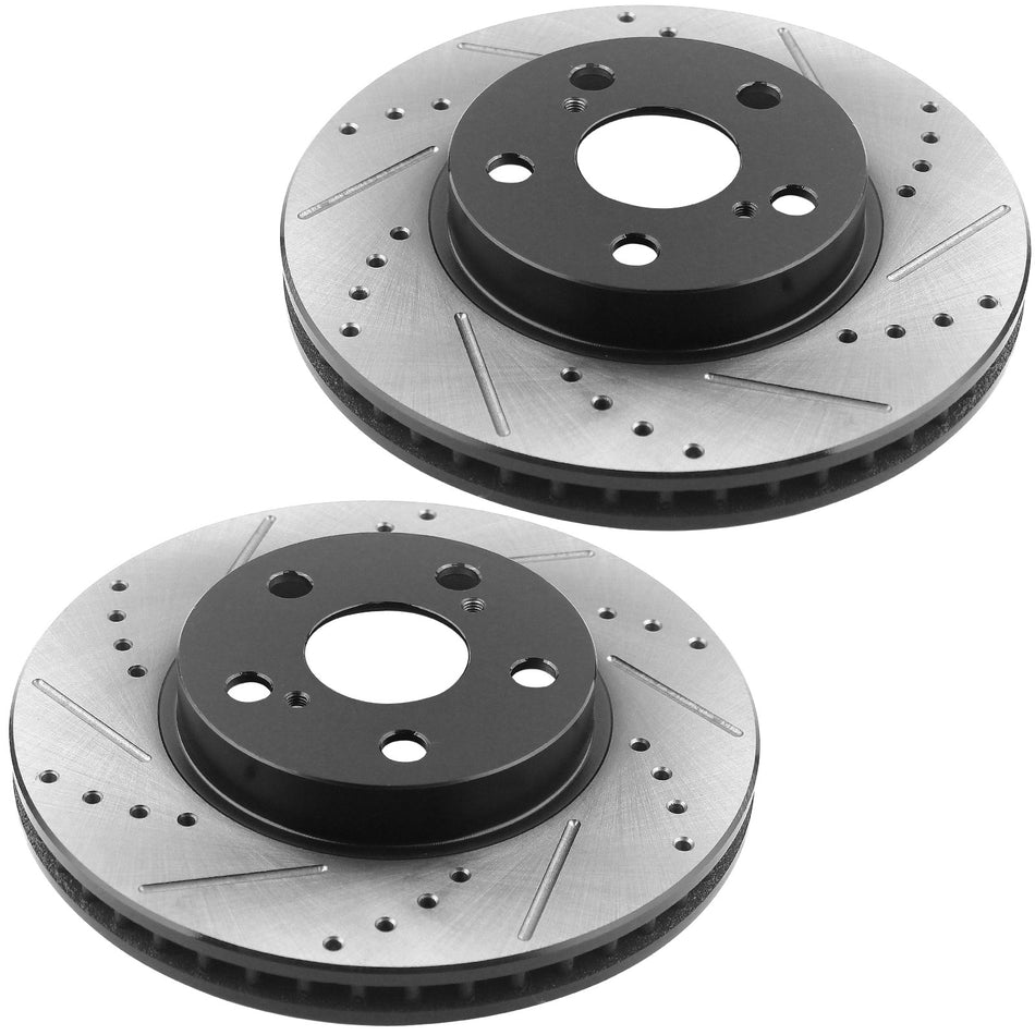 MotorbyMotor Front Brake Rotors 255mm Drilled & Slotted Design Brake Rotor & Brake Pad kit Fits for Lexus CT200H, Toyota Prius, Toyota Prius Plug-In-All Models MotorbyMotor