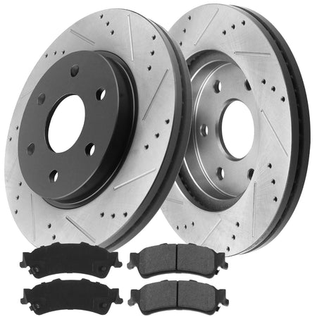 Rear Drilled and Slotted Disc Brake Rotors w/Ceramic Pads Fit Chevrolet Astro Avalanche 1500 Suburban 1500 Tahoe 1500;GMC Safari Sierra 1500 Yukon; Yukon XL 1500 (6 Lugs)-55066 MotorbyMotor