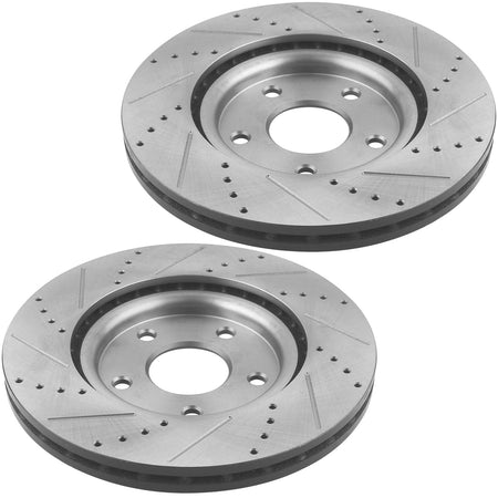 Front Drilled & Slotted Disc Brake Rotors + Ceramic Pads Fits for 17-20 Chrysler Pacifica/Town & Country, Dodge Grand Caravan/Journey, Ram C/V, Volkswagen Routan MotorbyMotor