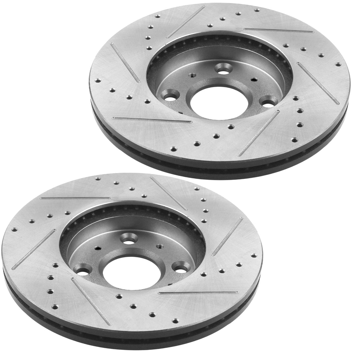 Front Drilled & Slotted Disc Brake Rotors + Ceramic Pads + Cleaner & Fluid Fits for 2009-2014 Nissan Cube, 2007-2012 Nissan Sentra, 2007-2008 Nissan Versa MotorbyMotor