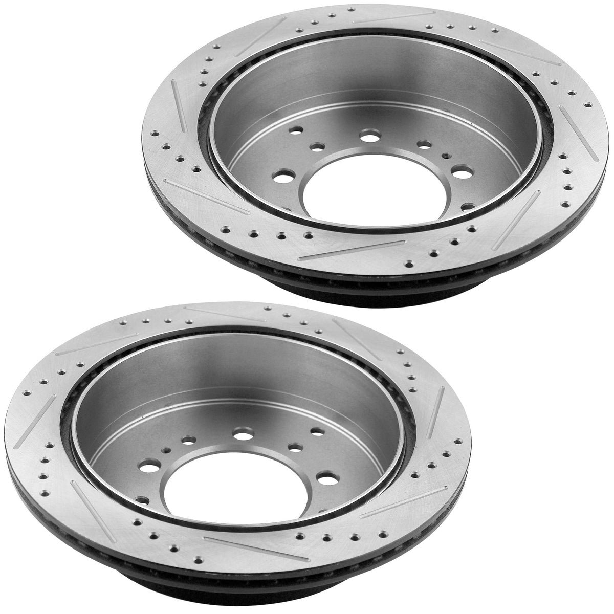 Rear Drilled & Slotted Disc Brake Rotors + Ceramic Pads Fits for 2008-2019 Lexus LX570, 2008-2020 Toyota Land Cruiser, 2008-2020 Toyota Sequoia, 2007-2020 Toyota Tundra MotorbyMotor