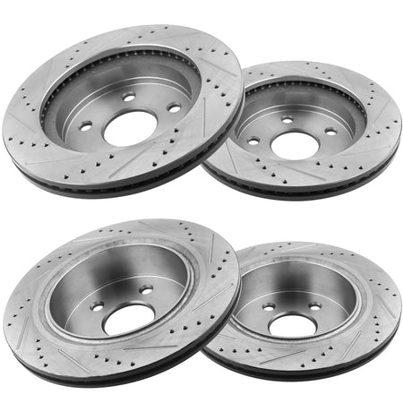 Front & Rear Drilled and Slotted Disc Brake Rotors w/Ceramic Brake Pads w/Cleaner & Fluid Replacement for Chrysler Aspen, Dodge Durango Ram 1500-5 Lugs 2WD or 4WD MotorbyMotor