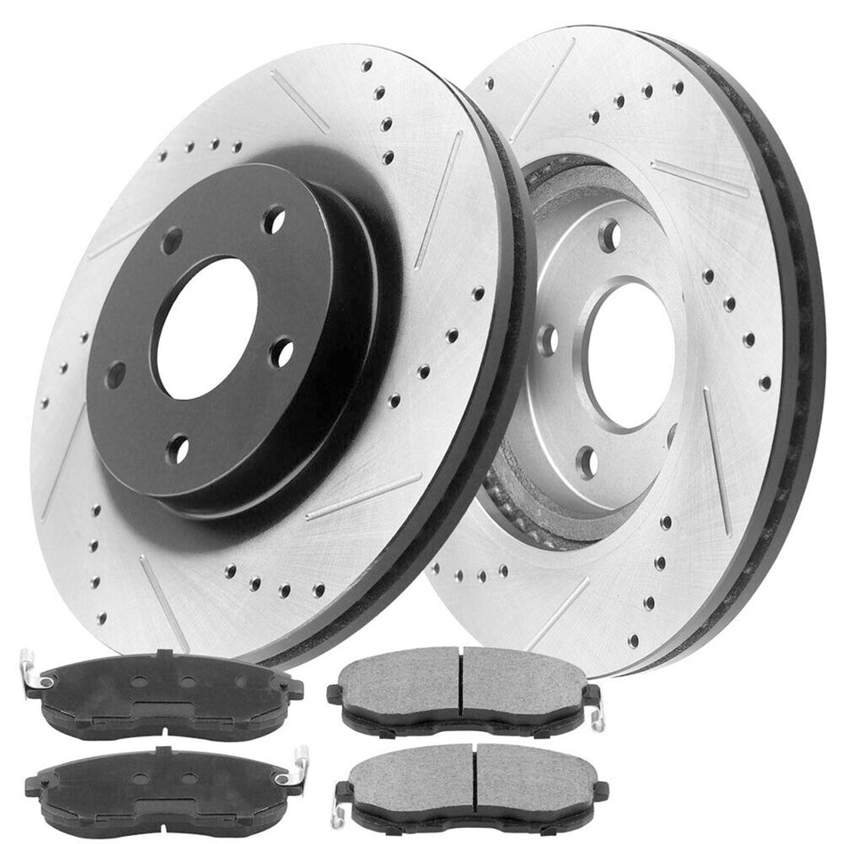 MotorbyMotor Rear Brake Rotors 260mm E-Coating Drilled & Slotted Brake Rotor & Brake Pad kit Fits for Acura TSX, Honda Accord 05 - 07 (Excluding V6 Hybrid) MotorbyMotor