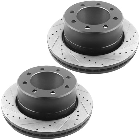 MotorbyMotor Rear Drilled & Slotted Disc Brake Rotors w/Ceramic Brake Pads w/Cleaner & Fluid Replacement for Hummer H2 Chevrolet Avalanche Silverado Suburban 2500 Silverado 1500 HD, GMC Sierra 1500 MotorbyMotor