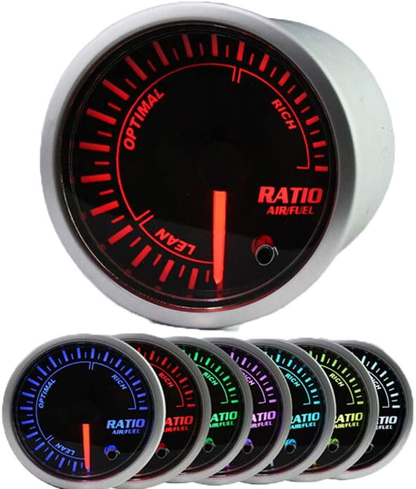 MotorbyMotor 7 Color Air Fuel Ratio AFR Gauge, Pointer Universal 2-1/16" 52mm Smoked Lens Air Fuel Automotive Fuel Pressure Gauge -Narrowband 12V Car Gauge MotorbyMotor