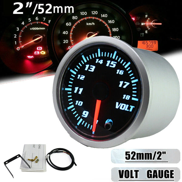 Volt Voltage Gauge, 8-18 Volts- 7 Color Voltmeter Guage Sensor Kit for Car Vehicle Auto -Smoke Lens 2-1/16" 52mm MotorbyMotor