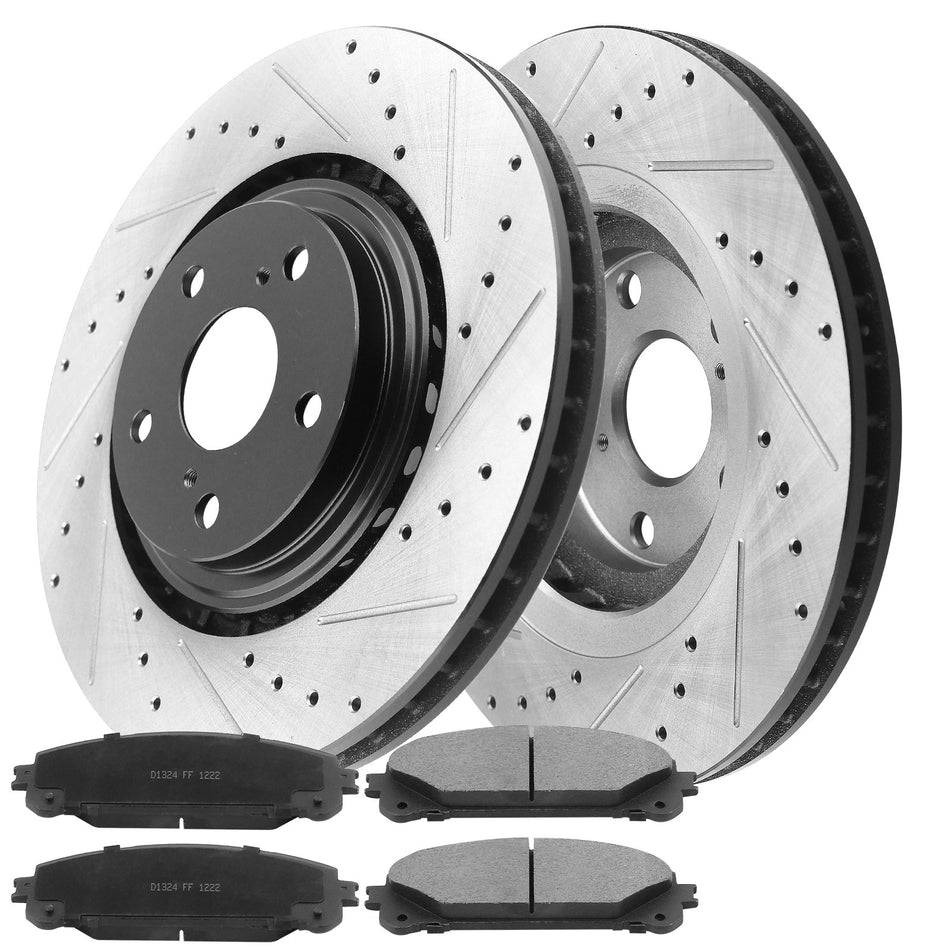 MotorbyMotor-Front Drilled & Slotted Disc Brake Rotors +Ceramic Pads Fits for Lexus NX200t NX300 NX300H RX350 RX450H, Toyota Highlander Sienna-All Model MotorbyMotor