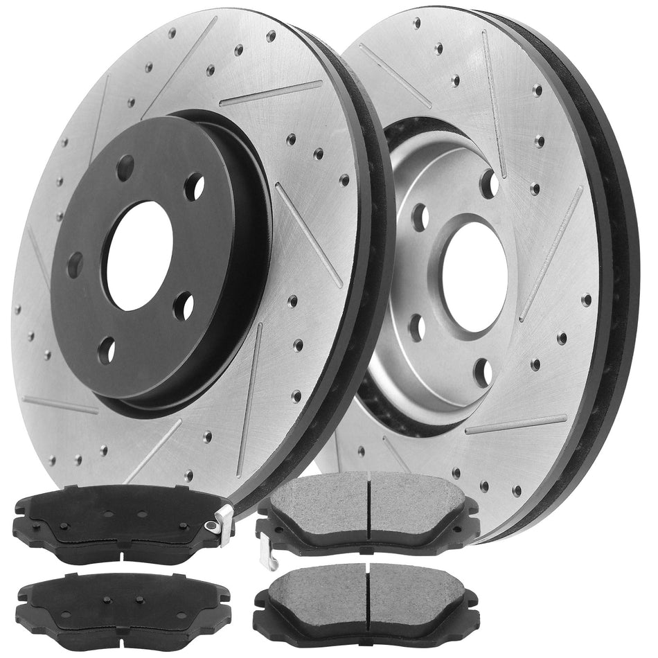 Rear Drilled & Slotted Disc Brake Rotors w/Ceramic Pads Fits for 2010-2017 Chevy Equinox, 2010-2017 GMC Terrain MotorbyMotor