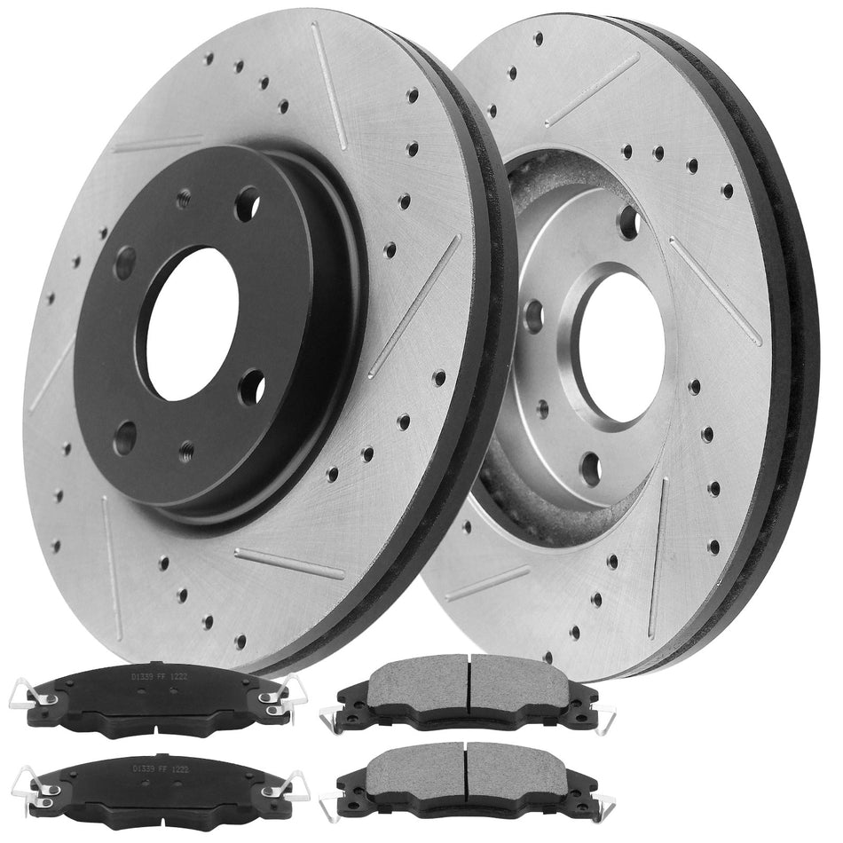 MotorbyMotor Front Brake Rotors 299mm Drilled & Slotted Design Brake Rotor & Brake Pad kit Fits for Ford Fusion, Lincoln MKZ Zephyr, Mazda 6, Mercury Milan MotorbyMotor