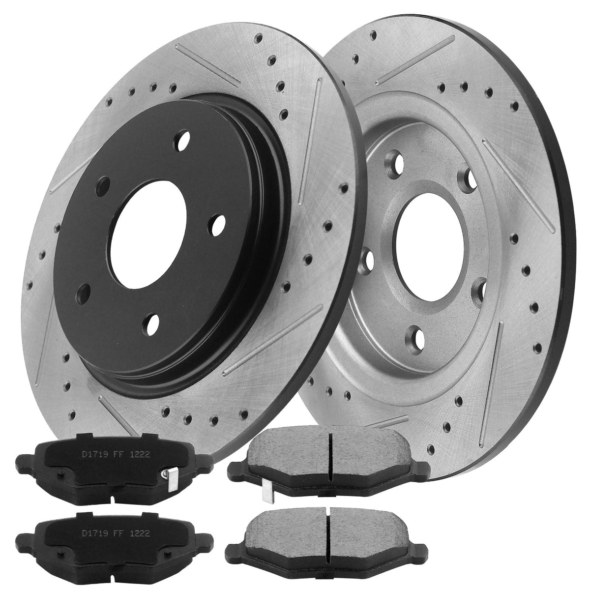 MotorbyMotor Rear Brake Rotors & Brake Pad Kit 305mm Drilled & Slotted Design Fits for Chrysler Town & Country, Dodge Grand Caravan Journey, Ram C/V, Volkswagen Routan MotorbyMotor