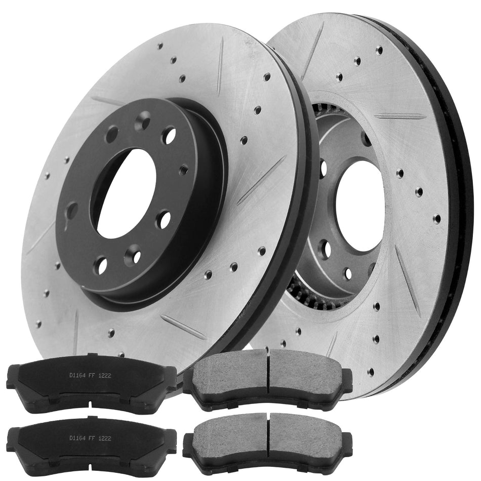 MotorbyMotor Front Brake Rotors 299mm Drilled & Slotted Design Brake Rotor & Brake Pad kit Fits for Ford Fusion, Lincoln MKZ Zephyr, Mazda 6, Mercury Milan MotorbyMotor