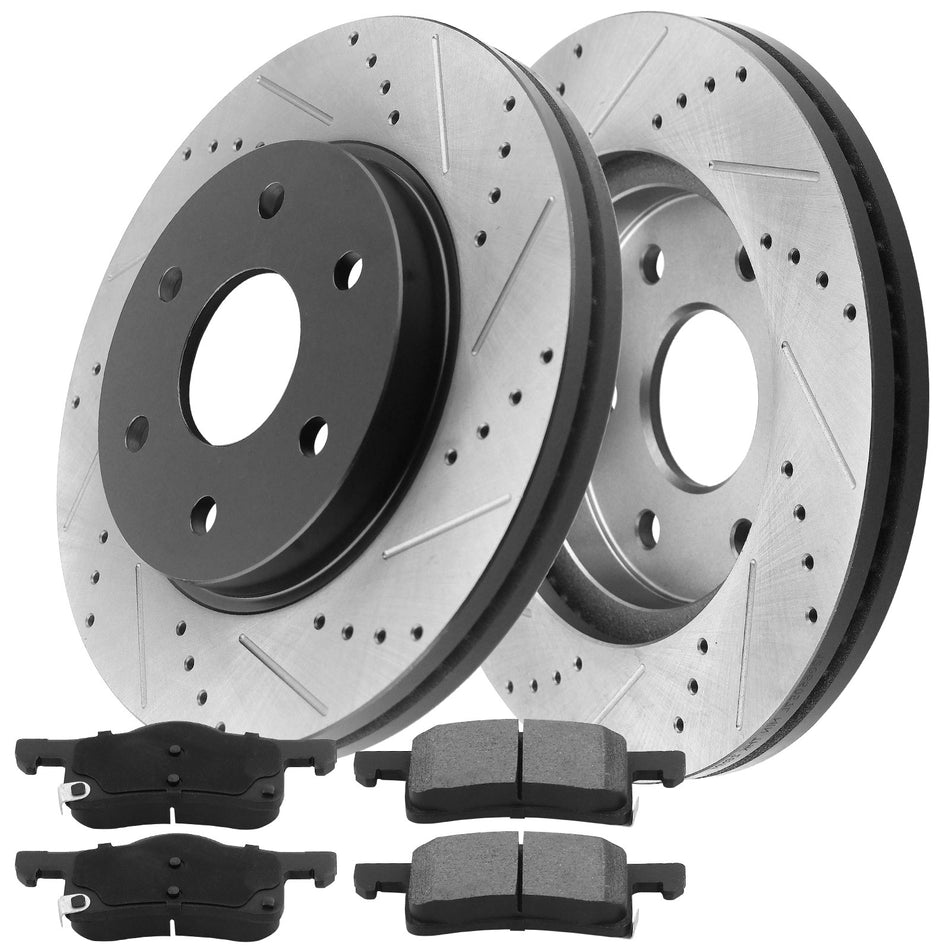 MotorbyMotor Rear Brake Rotors 33.70mm Drilled & Slotted Design Brake Rotor & Brake Pad kit Fits for Buick Enclave, Chevrolet Traverse, GMC Acadia, Saturn Outlook MotorbyMotor