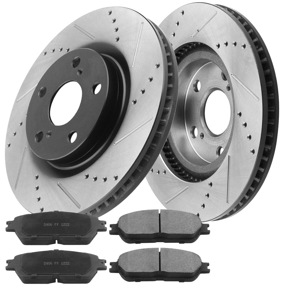 Front Drilled & Slotted Disc Brake Rotors + Ceramic Pads Fits for Lexus ES300 IS250, Toyota Avalon Camry Sienna Solara-5-Lug Wheel Holes MotorbyMotor