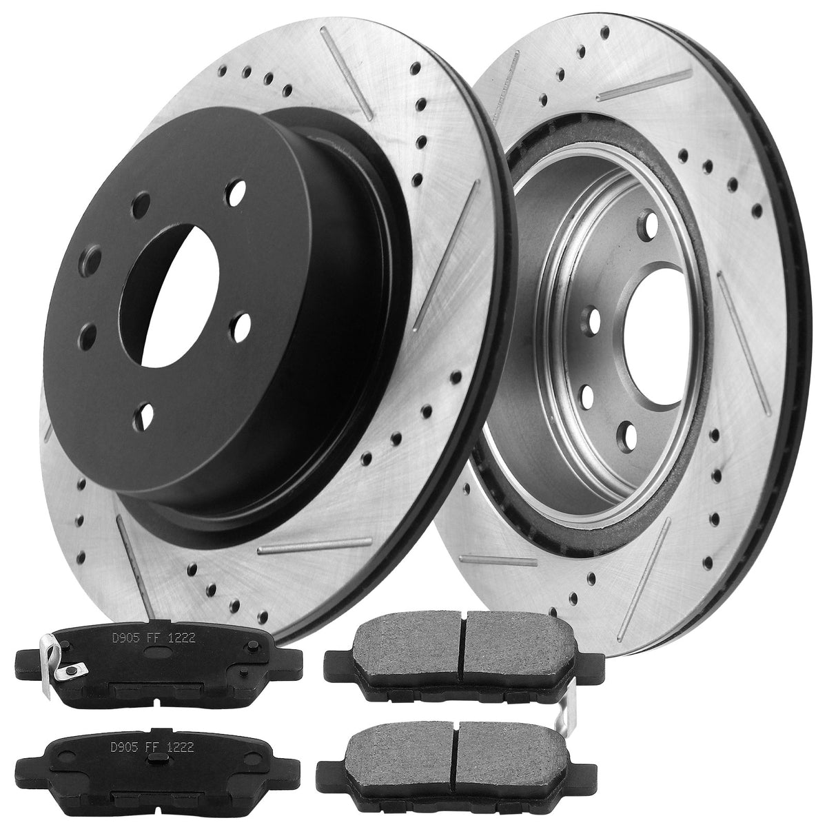 Motorbymotor Rear Brake Rotors 308mm Drilled & Slotted Design Brake Rotor & Brake Pad kit Including CLEANER DOT4 FLUID Fits for Infiniti G35 M35 M45 EX35 EX37 G25 G37 QX50,Nissan 350Z 370Z MotorbyMotor