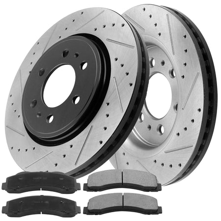 MotorbyMotor Front Brake Rotors 350mm Drilled & Slotted Design Brake Rotor & Brake Pad kit Fits for Ford Expedition F-150, Lincoln Navigator (All Models) MotorbyMotor