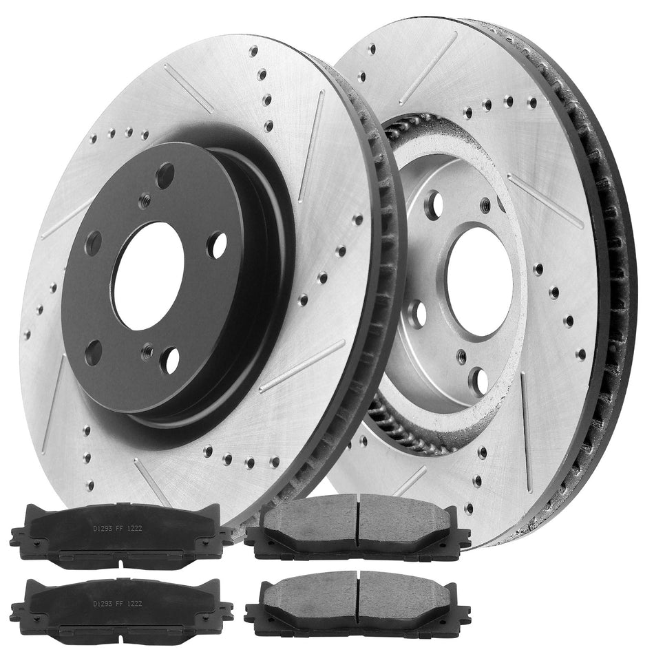 Roll over image to zoom in MotorbyMotor Front E-Coating Brake Rotors 296mm Drilled & Slotted Design Brake Rotor & Brake Pad kit Fits for Toyota Avalon Camry, Lexus ES300H ES350 (All Models) MotorbyMotor