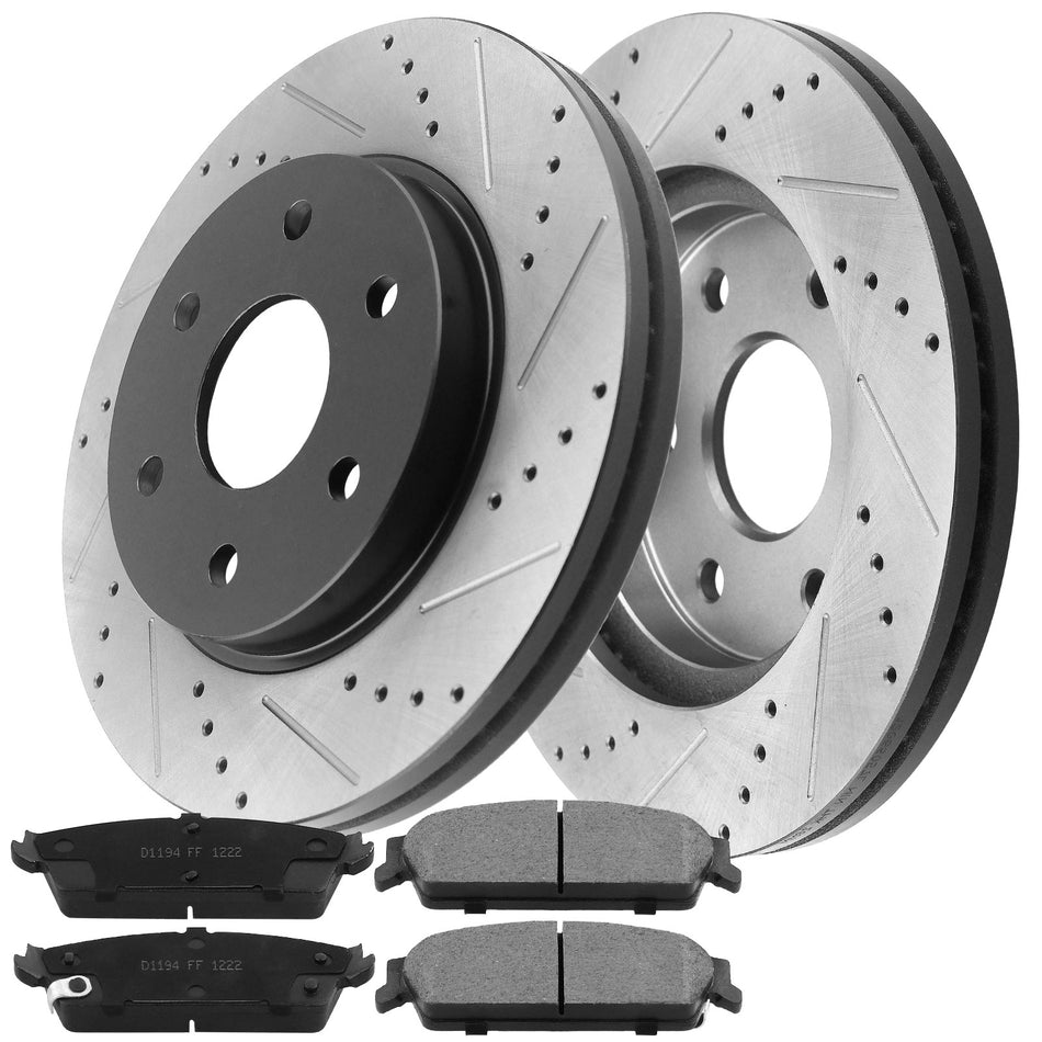 MotorbyMotor Rear Brake Rotors 345mm Drilled & Slotted Brake Rotor & Brake Pad kit Fits for Chevy Avalanche Suburban Silverado 1500 Tahoe, GMC Sierra 1500, Escalade ESV EXT MotorbyMotor