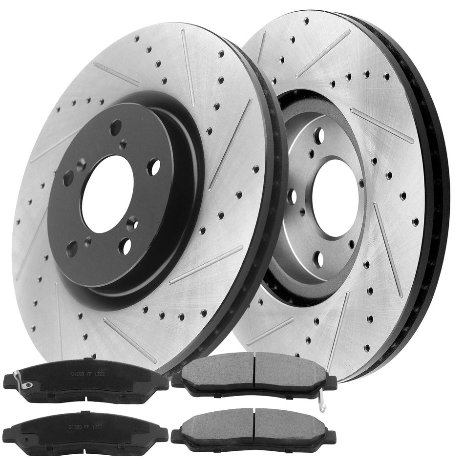 Front Drilled & Slotted Disc Brake Rotors +Ceramic Pads Fits for 07-13 Acura MDX, 16-18 Accura RLX,10-13 Accura ZDX, 09-15 Honda Pilot-5-Lug Wheel Holes MotorbyMotor