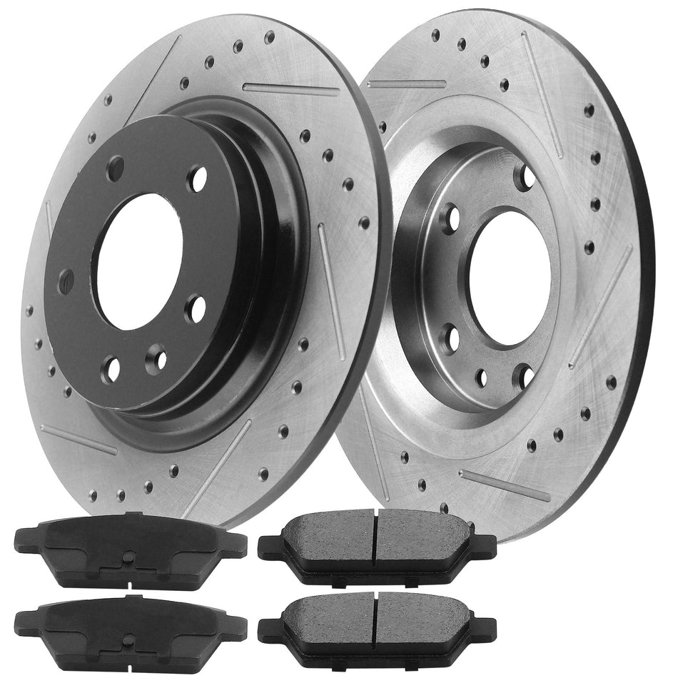 MotorbyMotor Rear Brake Rotors 270mm Drilled & Slotted Brake Rotor & Brake Pad kits Fits for Buick Allure Lacrosse, Pontiac Grand Prix, Chevrolet Impala MotorbyMotor