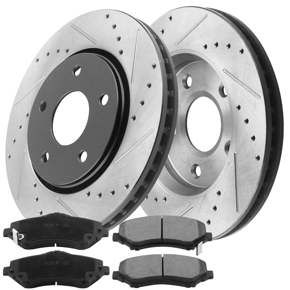 MotorbyMotor Front Brake Rotors 302mm Drilled & Slotted Brake Rotor & Brake Pad kit Fits for Chrysler Town & Country, Dodge Grand Caravan Journey, Volks Routan, Ram C/V MotorbyMotor