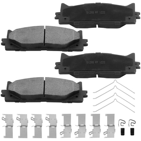 Front Ceramic Brake Pads w/Hardware Kits Fits for Toyota Avalon 08 - 18, Toyota Camry 07 - 17,Lexus ES300H 13 - 18, Lexus ES350 07 - 18-Low Dust Brake Pad-4 Pack MotorbyMotor