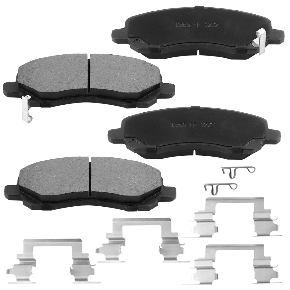 Front Ceramic Brake Pads w/Hardware Kits Fits for Chrysler 200 Sebring, Dodge Avenger Caliber Stratus, Jeep Compass Patriot, Mitsubishi Eclipse Galant Lancer Outlander RVR Low Dust Brake Pad-4 Pack MotorbyMotor