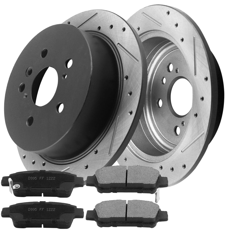 Motorbymotor Rear Brake Rotors 291mm Drilled & Slotted Design Brake Rotor & Brake Pad kit Fits for Toyota Sienna 2004-2010 MotorbyMotor