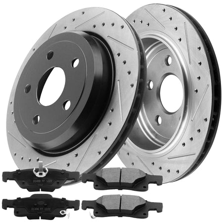 Motorbymotor Rear Brake Rotors 350mm Drilled & Slotted Design Brake Rotor & Brake Pad kit Fits for Jeep Grand Cherokee,Dodge Durango MotorbyMotor