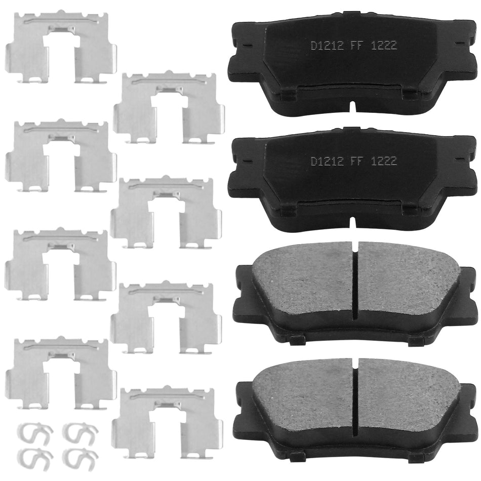 Rear Ceramic Brake Pads w/Hardware Kits Fits for Lexus ES300h ES350 HS250h, Pontiac Vibe, Toyota Camry Matrix RAV4-Low Dust Brake Pad-4 Pack MotorbyMotor